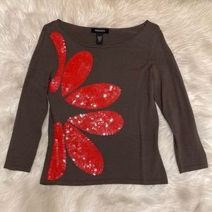 Ideology Long Sleeve Medium Brown & Orange Top